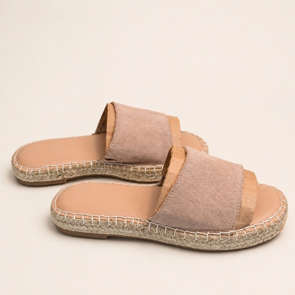 Old Navy Blush Taupe Espadrille Slide Sandals 6 Open Toe Minimalist Resort Beach